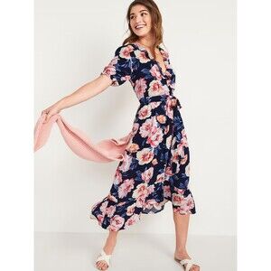 Old Navy Waist-Defined Floral Ruffled Tie-Belt Soft Maxi Wrap Dress XL SKU#A-122